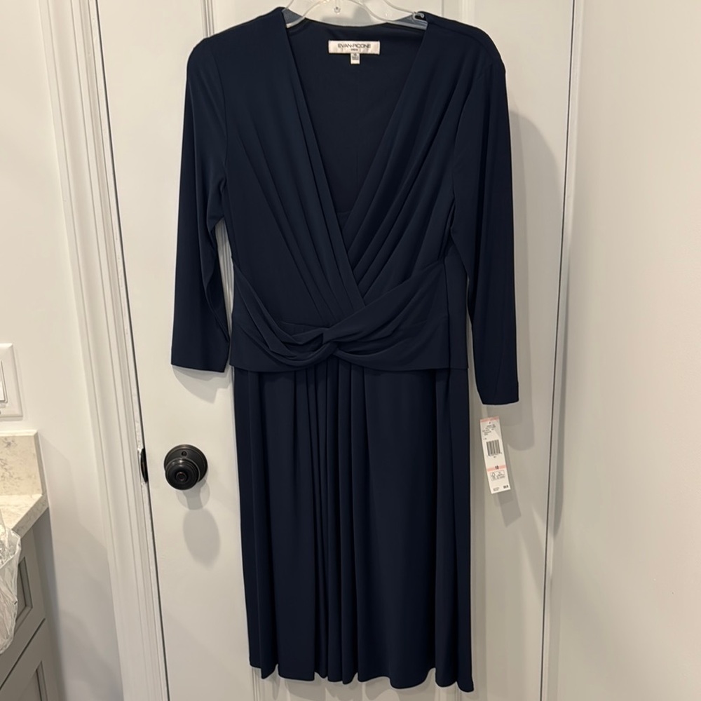 Evan Picone Faux Wrap Dress Ruched Waist in Blue Sapphire, Size 10, NWT - Picture 2 of 7